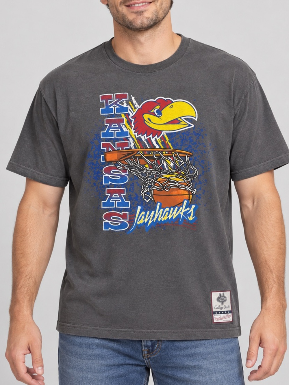 Mitchell & Ness Kansas Jayhawks Basketball Graphic T-Shirt Men’s L Charcoal